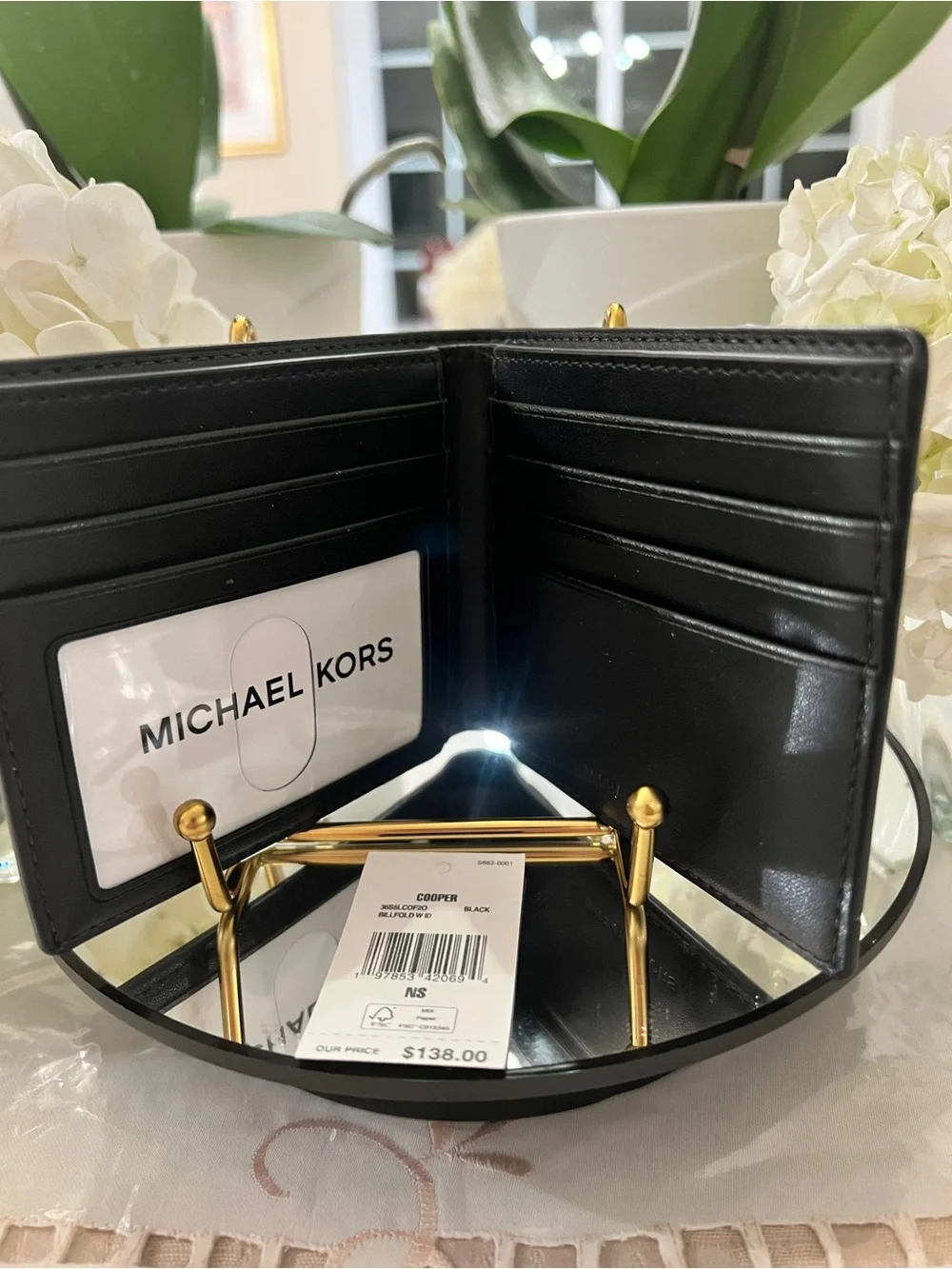NWT Michael Kors Cooper Black Silver Ombre MK Logo Bifold Wallet $138 Retail